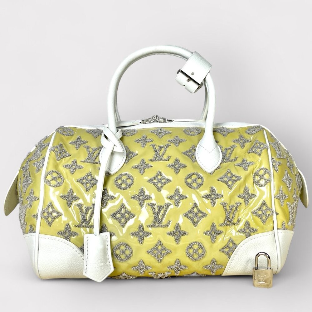 LOUIS VUITTON Monogram Bouclettes Speedy Round Yellow Embroidered White Leather